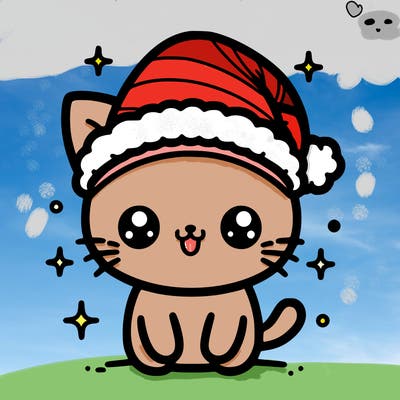 kawaii cat with santa hat
