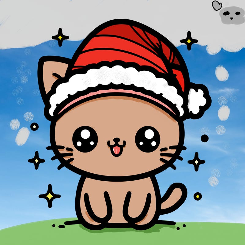 kawaii cat with santa hat