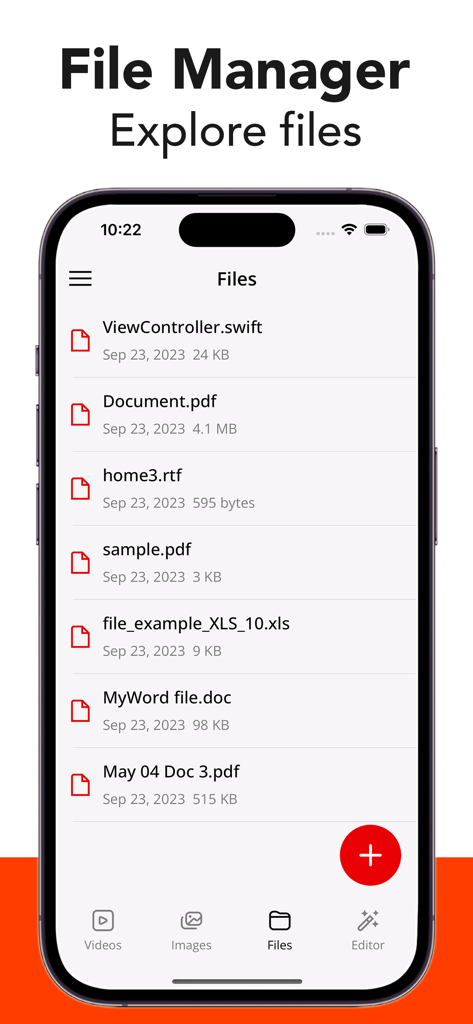 Video Saver - Video Downloader - Video Saver app file manager interface showing a list of documents and files