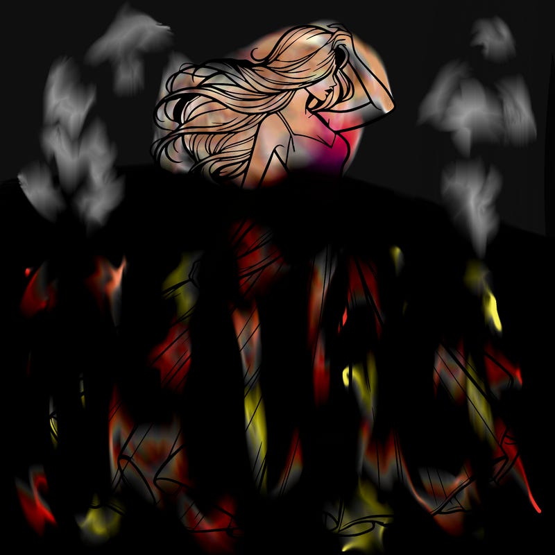 realistic woman with dress flowing in the wind