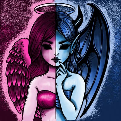 realistic angel half demon