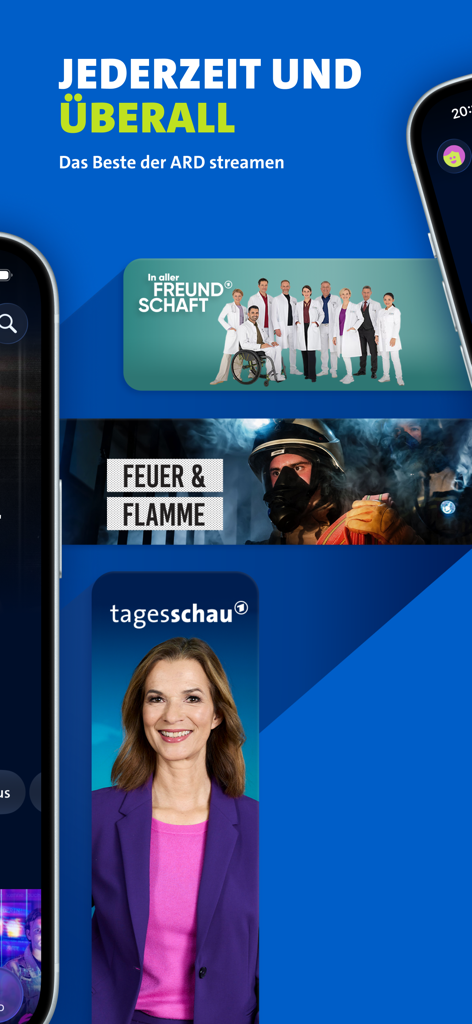 Interfaccia dell'app ARD Mediathek che mostra miniature di notizie e serie tedesche