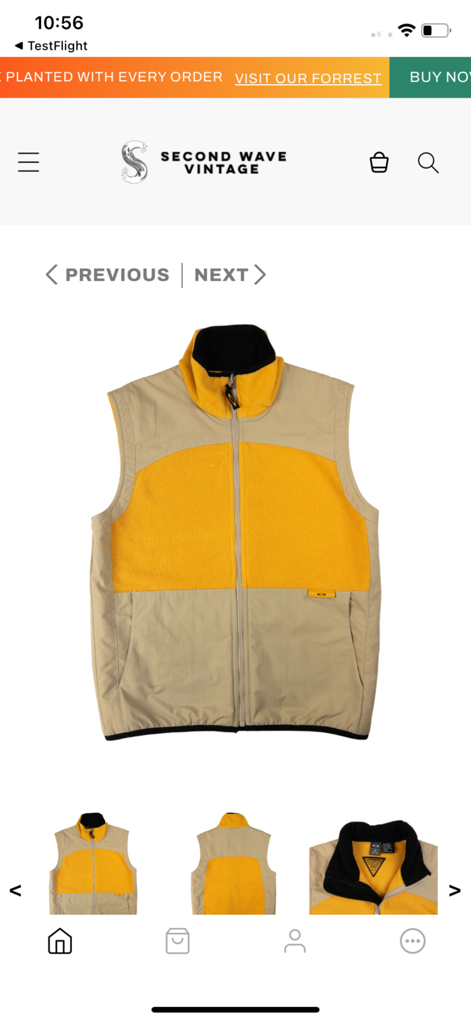 Second Wave Vintage - Beige and yellow fleece vest on the Second Wave Vintage app