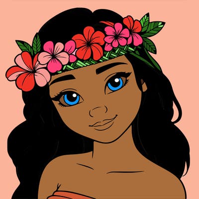 a realistic hawaiian girl with a head band of flowers on her head