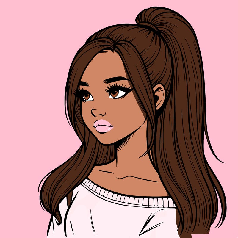 realistic girl with a high ponytail