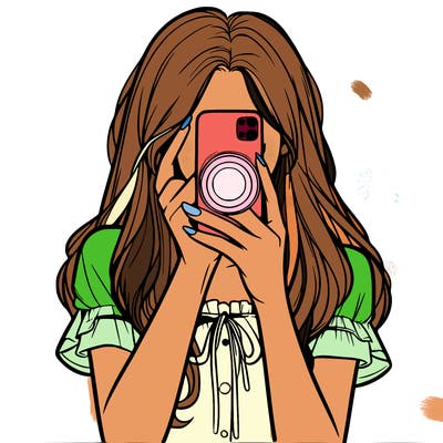 a realistic girl holding her phone taking pictures