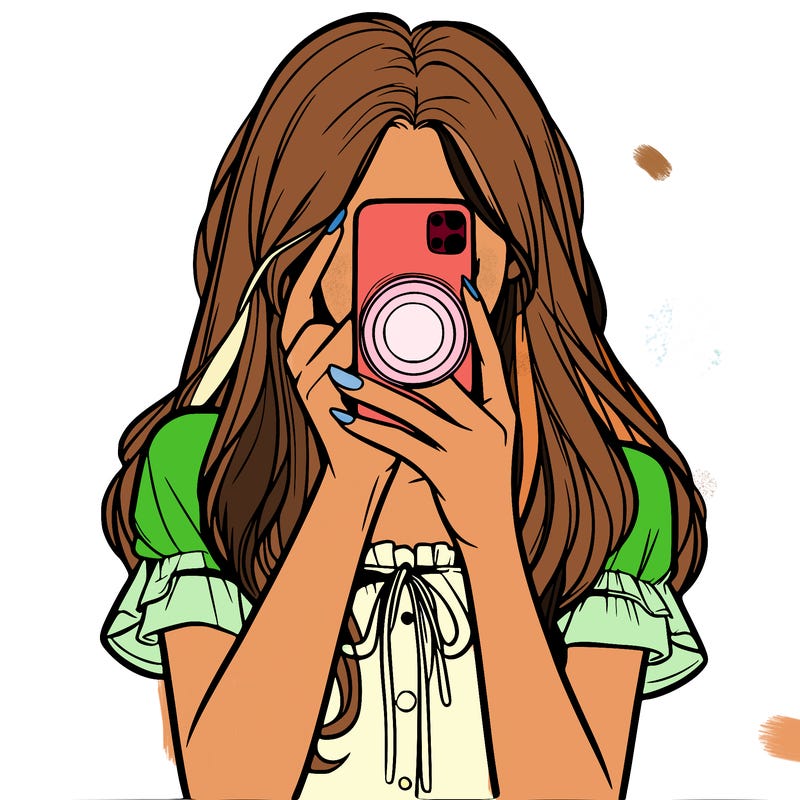 a realistic girl holding her phone taking pictures