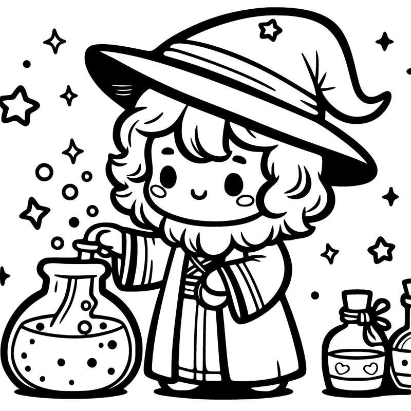 cute wizard making a potion