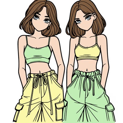 two girls with crop top with baggy pants