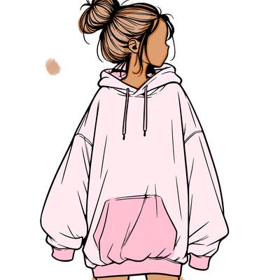 realistic girl with a oversized sweatshirt on and a bun