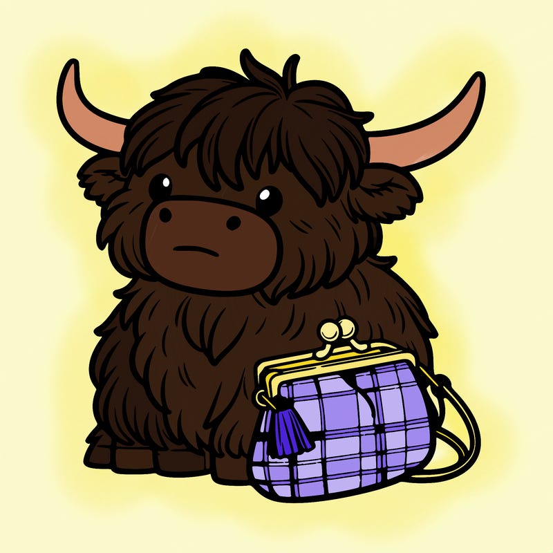 highland cow in a purse
