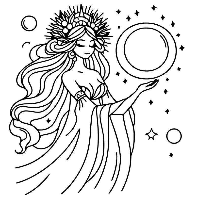 ethereal goddess holding floating ball