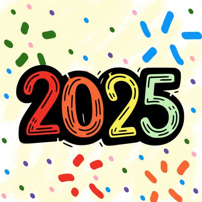 one line scrawled numbers sketch design “2025”