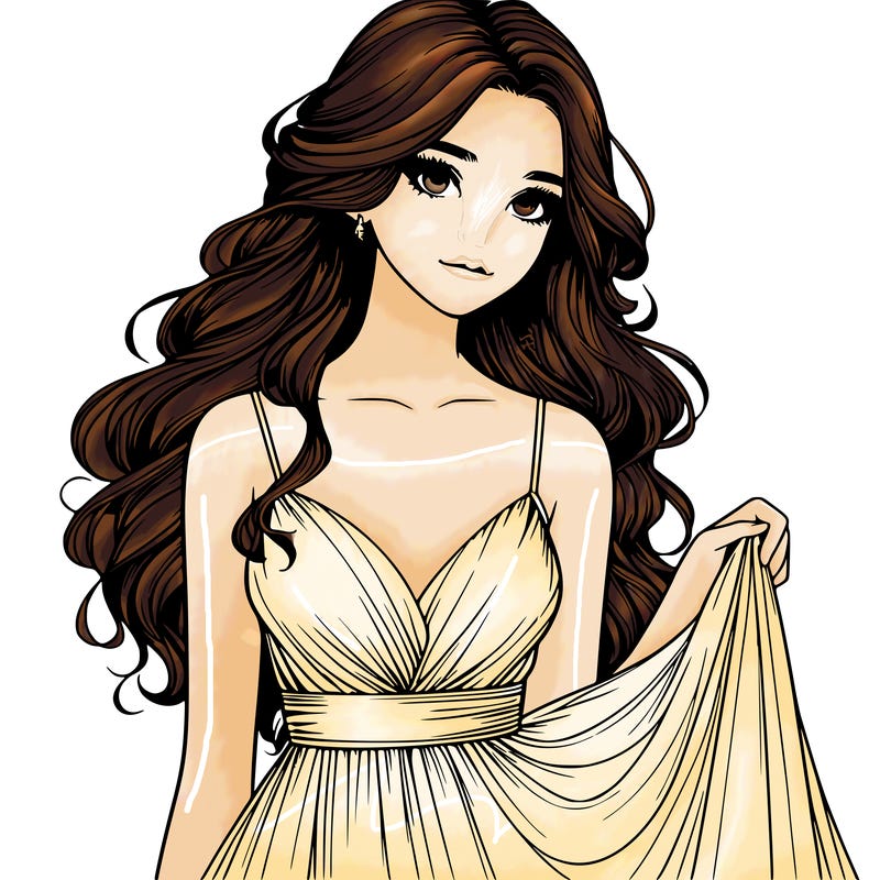 realistic girl in flowy silky prom dress