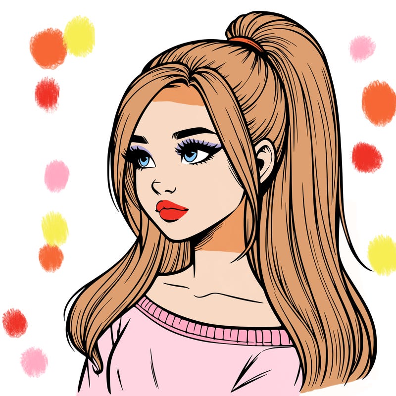 realistic girl with a high ponytail