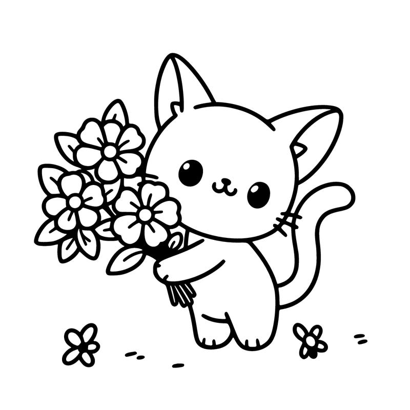 cat holding flowers