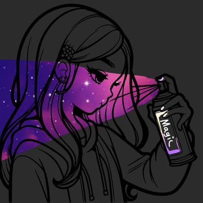 a realistic girl spray painting