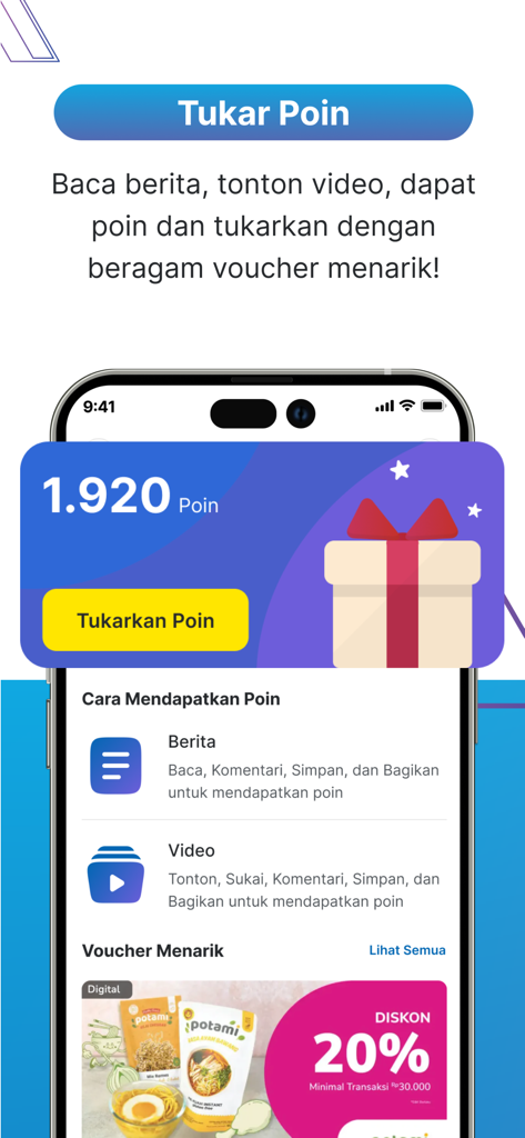 TribunX app interface showing the point exchange system and available rewards vouchers.