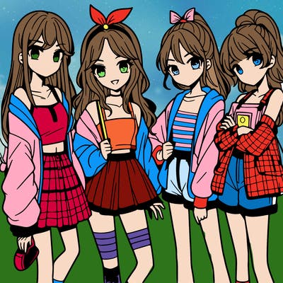 teen manga girls group of 4