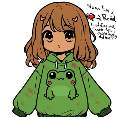 girl wearing frogging sweatshirt