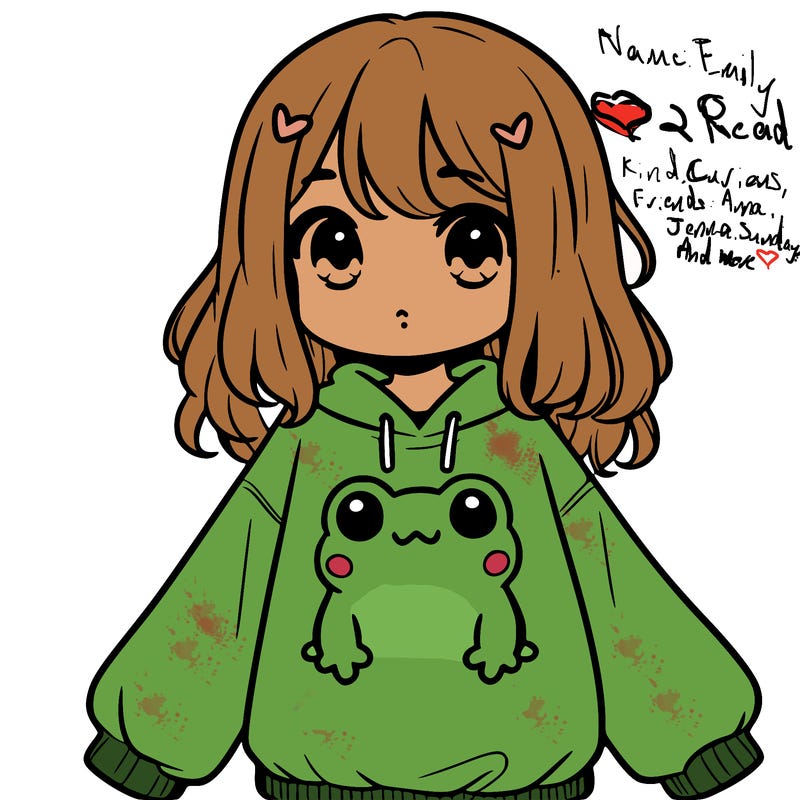 girl wearing frogging sweatshirt