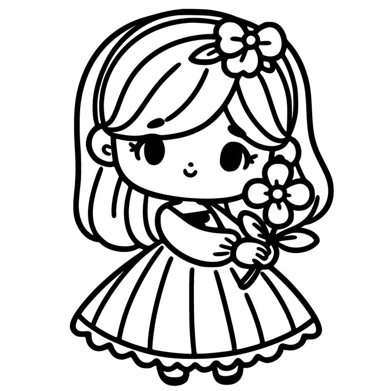 a girl wearing a white dress and holding a white flower