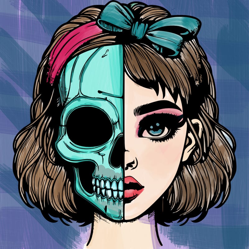 realistic girl with half skull mask