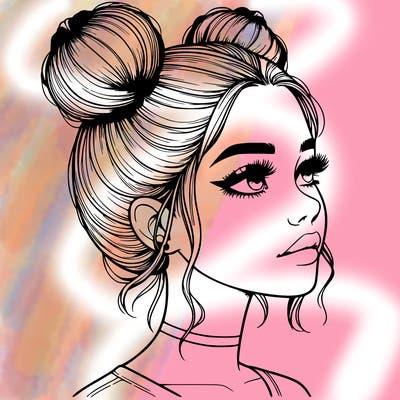 realistic girl with buns on the top of her head