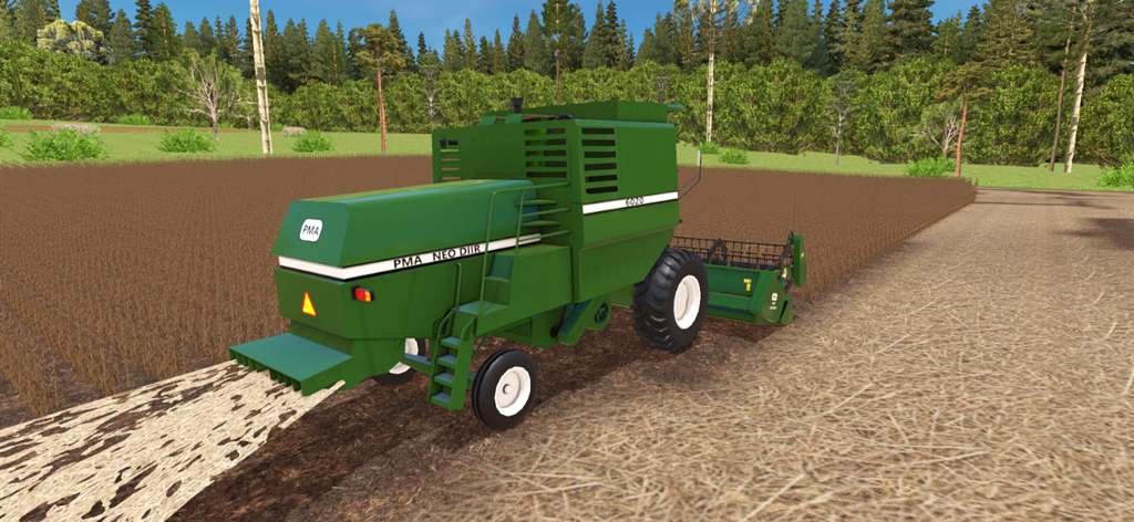 Farming Sim Brasil - A green PMA NEO DIIR 6020 harvester working in a field in the Farming Sim Brasil game