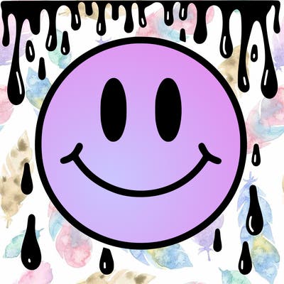 smiley face with drippy black and white background