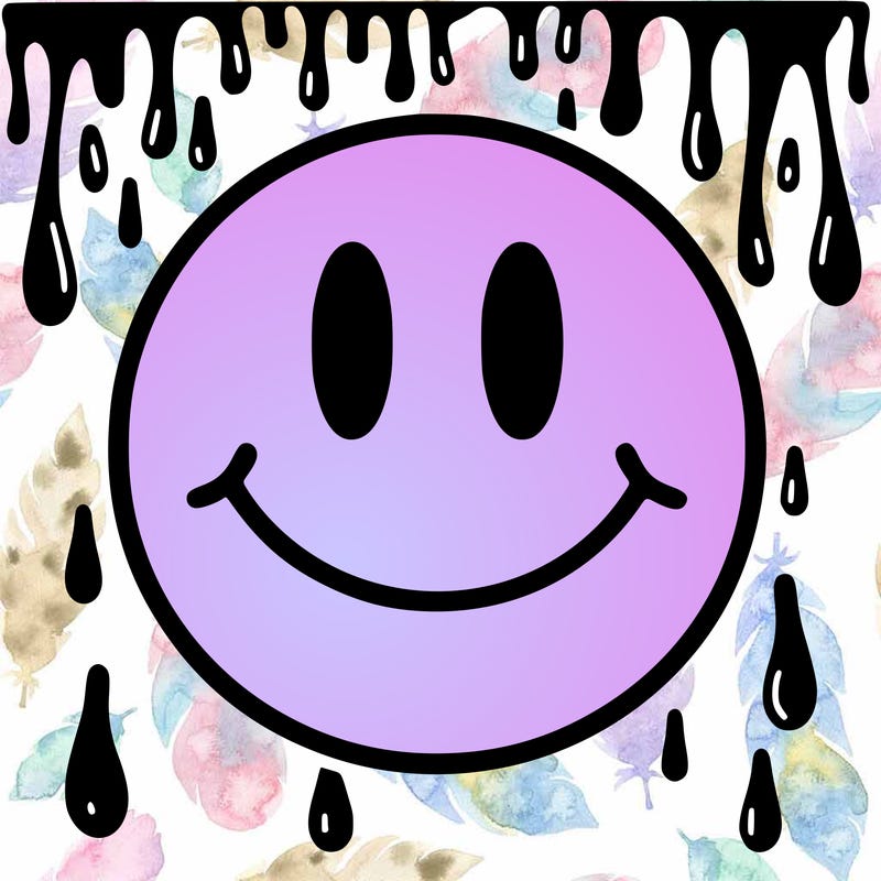 smiley face with drippy black and white background