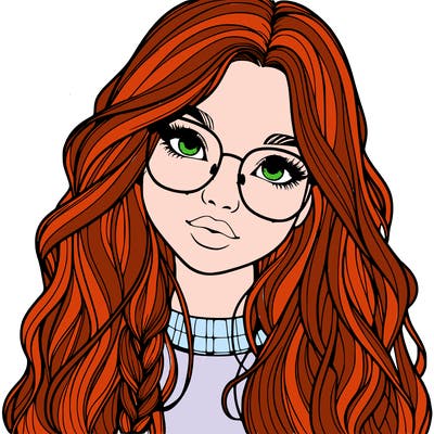 girl with long hair and freckles and glasses realistic