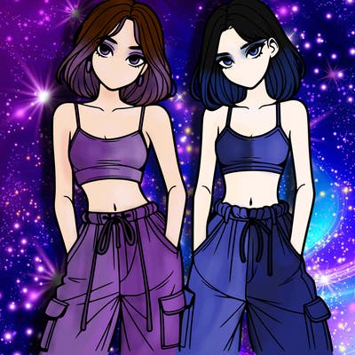 two girls with crop top with baggy pants