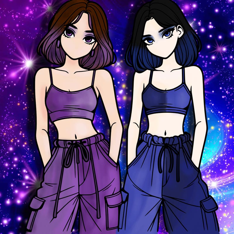 two girls with crop top with baggy pants