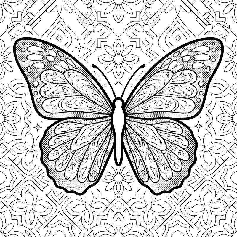 Dive into the mesmerizing world of this Dot Work Butterfly, beautifully rendered in a dynamic Pop Art style. Its bold outlines and intricate dotted patterns offer a unique and engaging coloring experience.