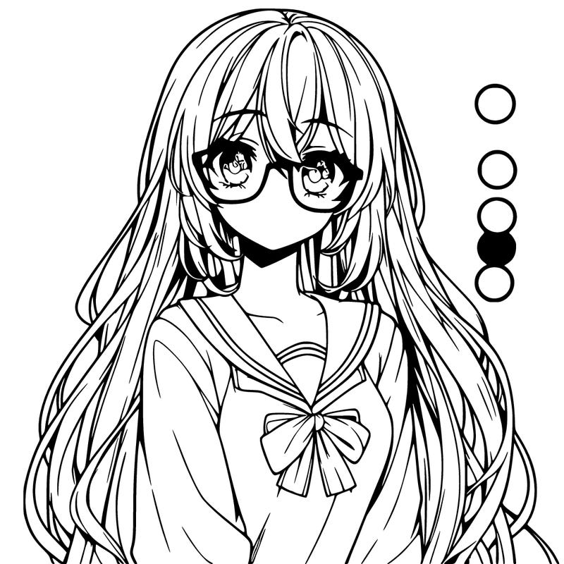 anime girl long hair and glasses