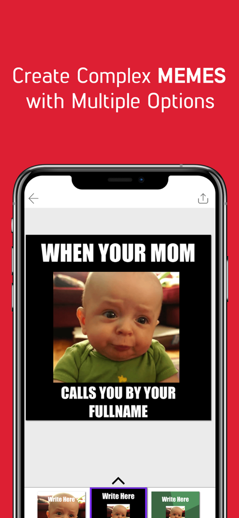 Screenshot of Meme Creator mobile app showing a baby meme template being edited