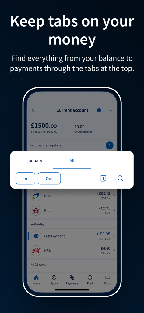 Halifax Mobile Banking - Aplicación de banca móvil Halifax que muestra el saldo de la cuenta corriente y el historial de transacciones