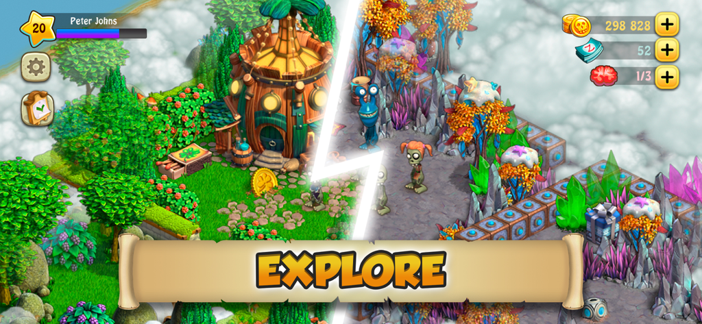 Zombie Castaways gameplay showing different islands to explore