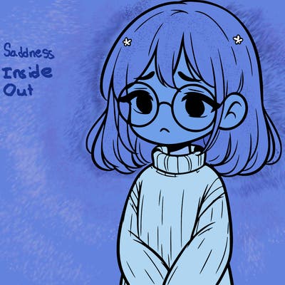 sad girl with glasses in a sweater