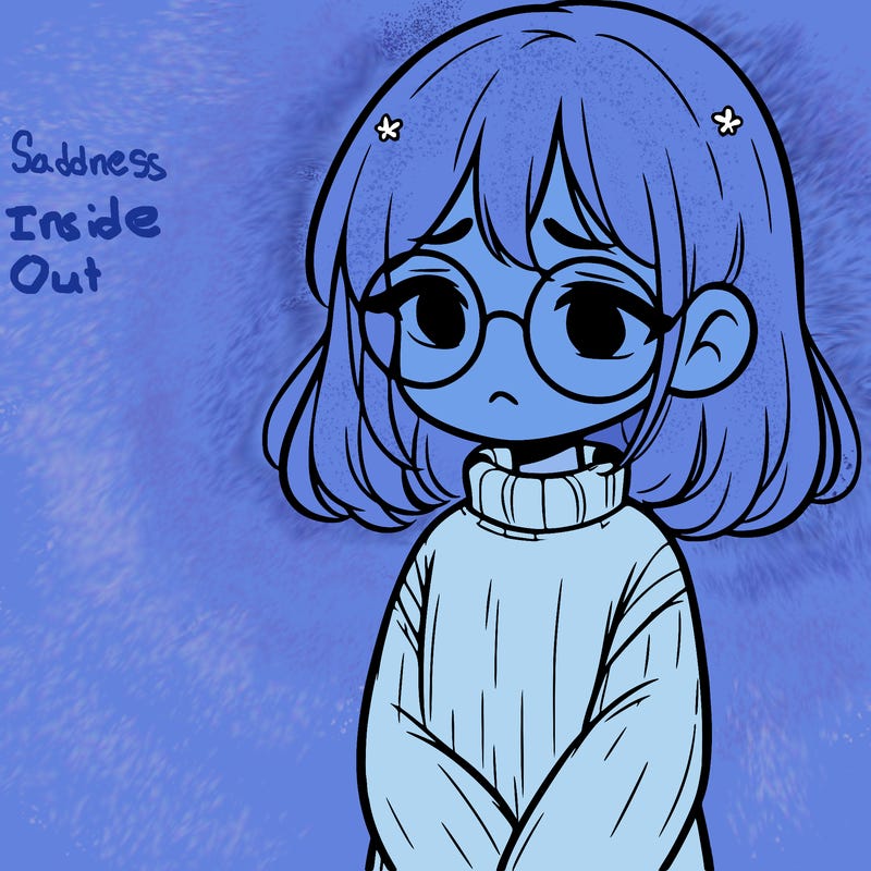 sad girl with glasses in a sweater