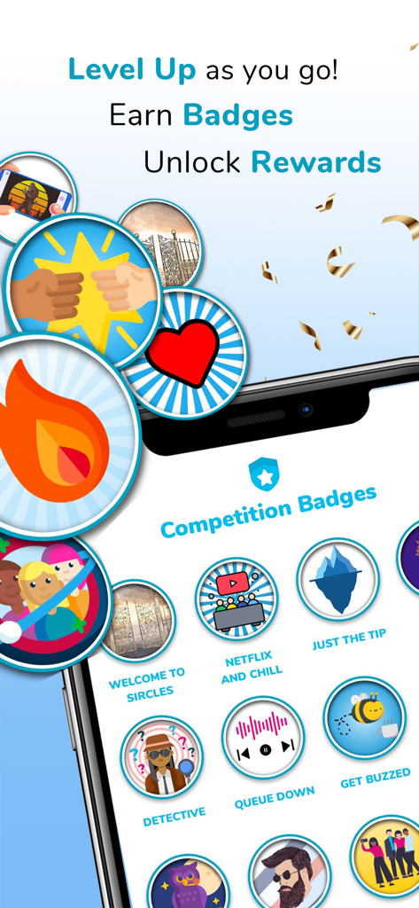 Un écran montrant divers badges de compétition et icônes de récompenses dans l'application Sircles