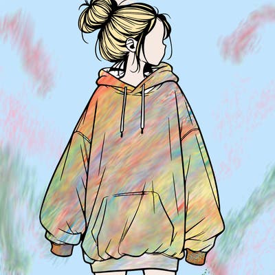 realistic girl with a oversized sweatshirt on and a bun