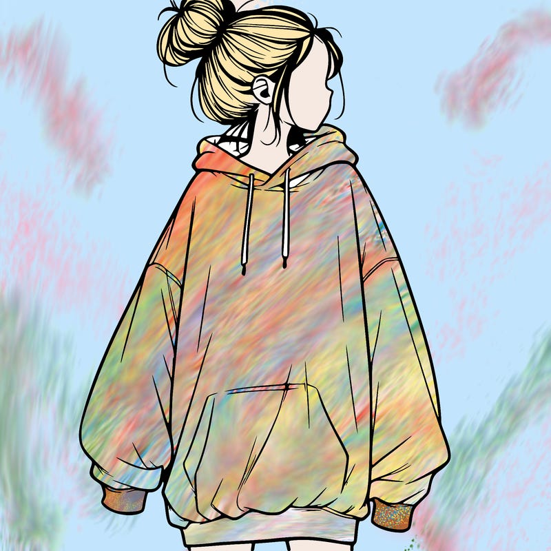 realistic girl with a oversized sweatshirt on and a bun