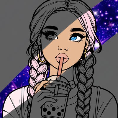 realistic girl with braided hair drinking boba