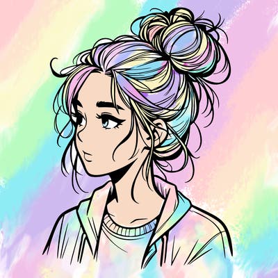 realistic teenage girl with a messy bun