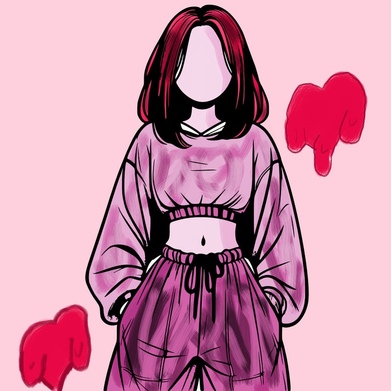 realistic girl faceless with baggy pants and a crop top