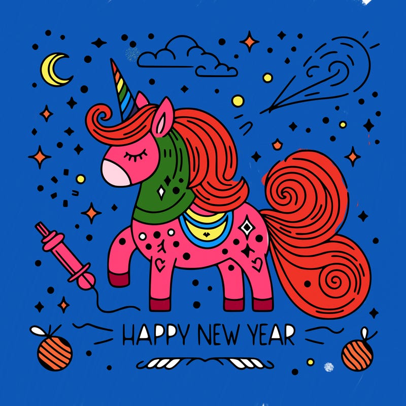 happy new year illustration calligraphic style outline; thin lines; light colors