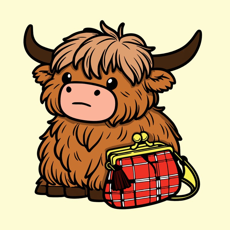 highland cow in a purse