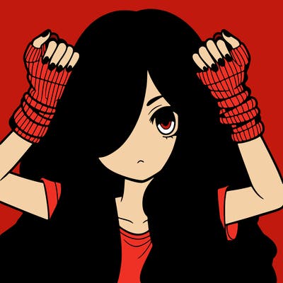 long haired girl with fingerless gloves